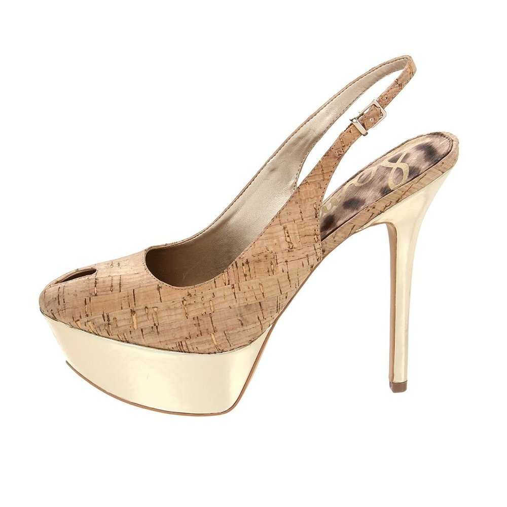 SAM EDELMAN Novato Slingback Pump Cork Stiletto - Picture 7 of 13